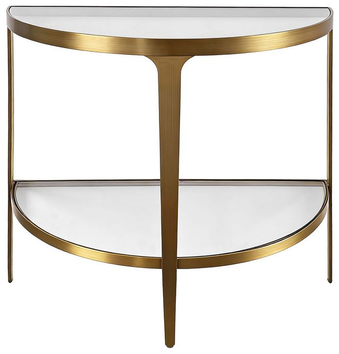 Lisa Antique Brass Glass Top Demilune Console Table