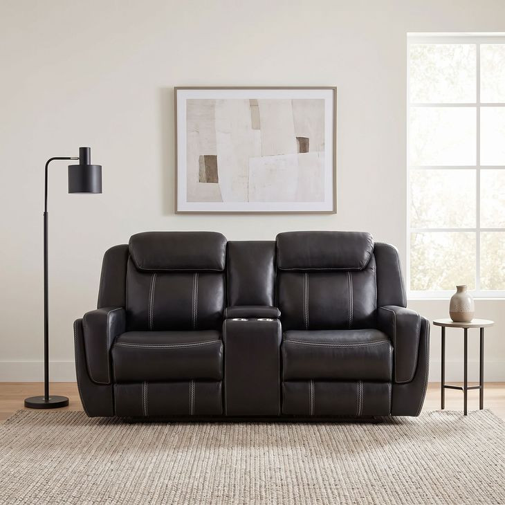Littleton Black Double Reclining Loveseat with Center Console