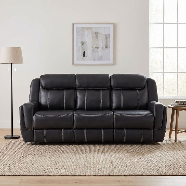 Littleton Black Double Reclining Sofa with Center Drop Down Cup Holders