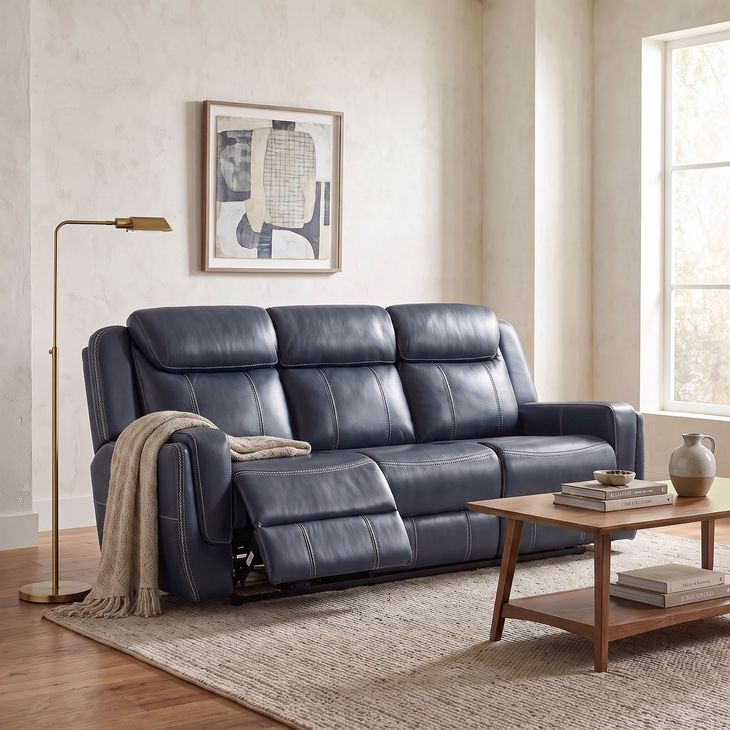 Littleton Blue Double Reclining Sofa with Drop Down Table