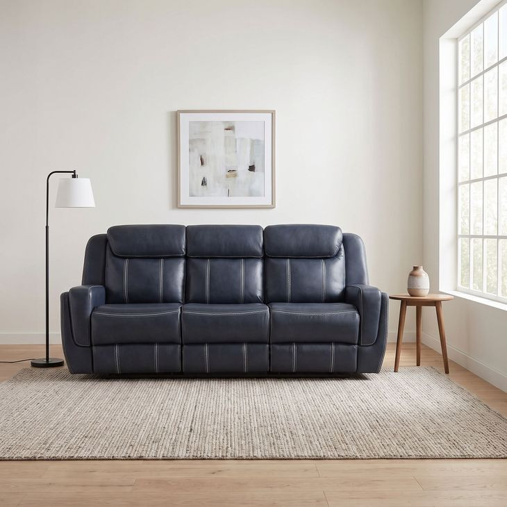 Littleton Blue Double Reclining Sofa with Drop Down Table