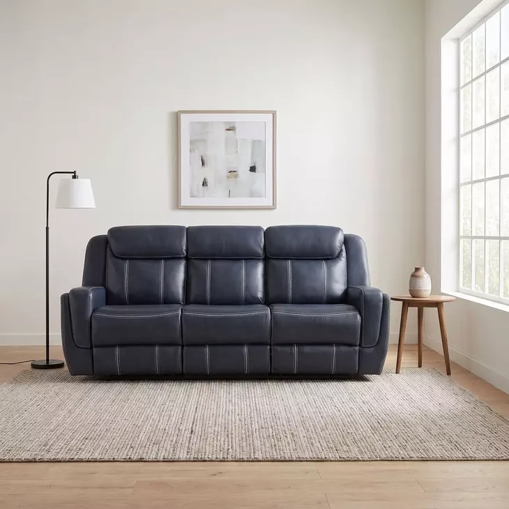 Littleton Blue Double 86" Reclining Sofa with Drop Down Table