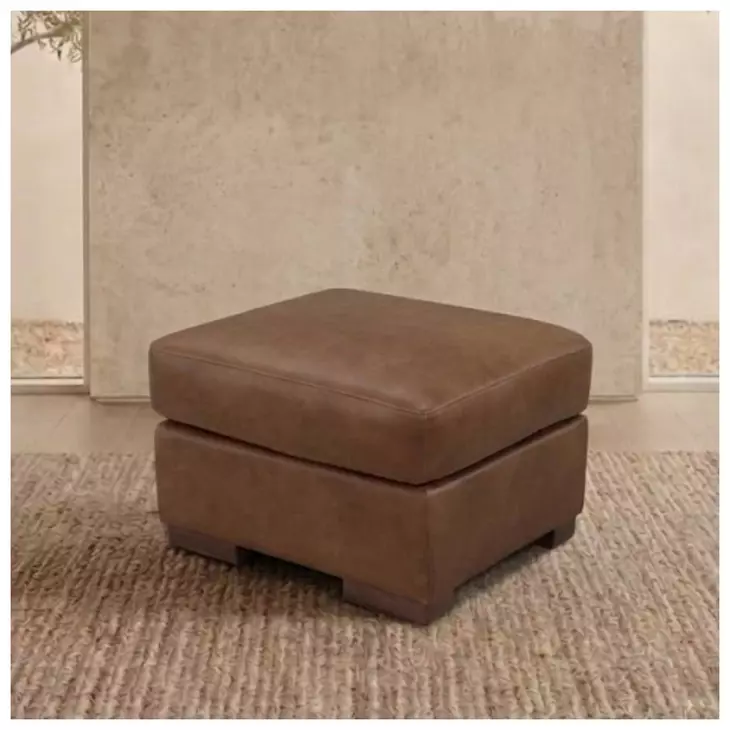 Irondale Vintage Brown Derby Leather Upholstered Rectangular Ottoman
