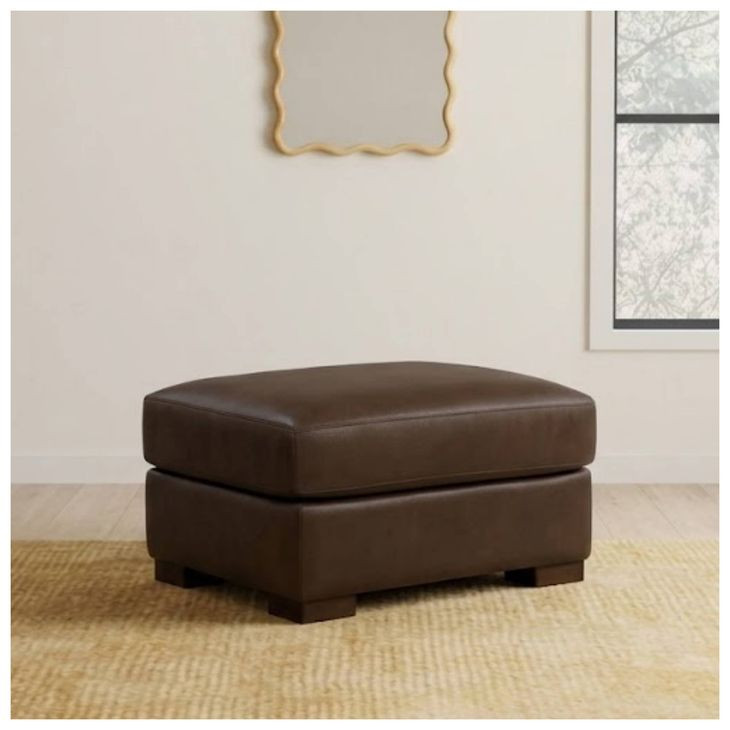Inglewood Vintage Brown Cigar Leather Upholstered Rectangular Ottoman
