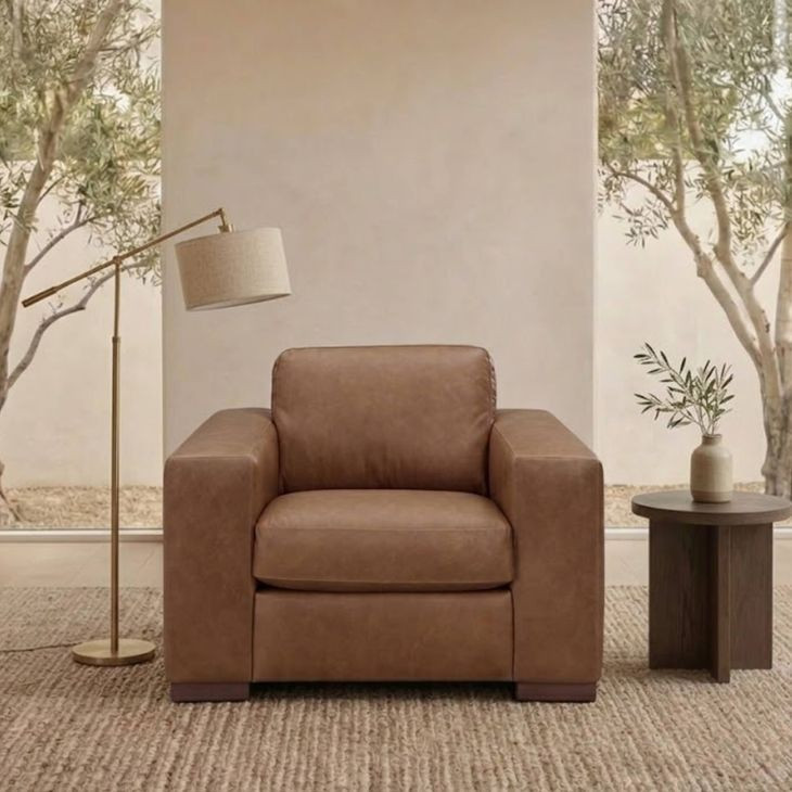 Inglewood Vintage Brown Derby Leather Upholstered Accent Chair