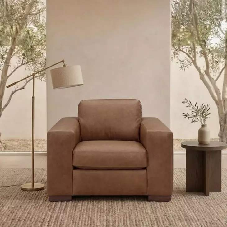 Inglewood Vintage Brown Derby Leather Upholstered Accent Chair