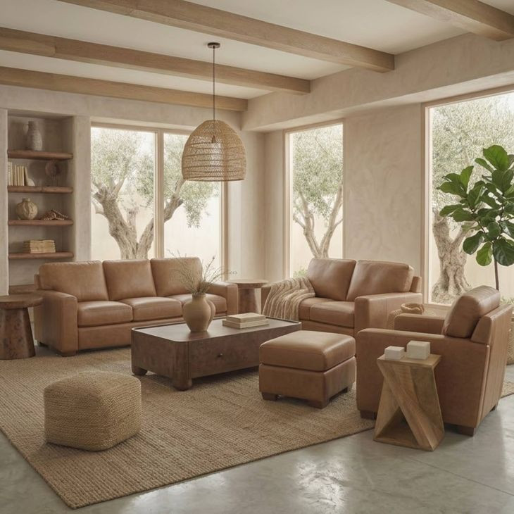 Inglewood Vintage Brown Derby Leather Living Room Set