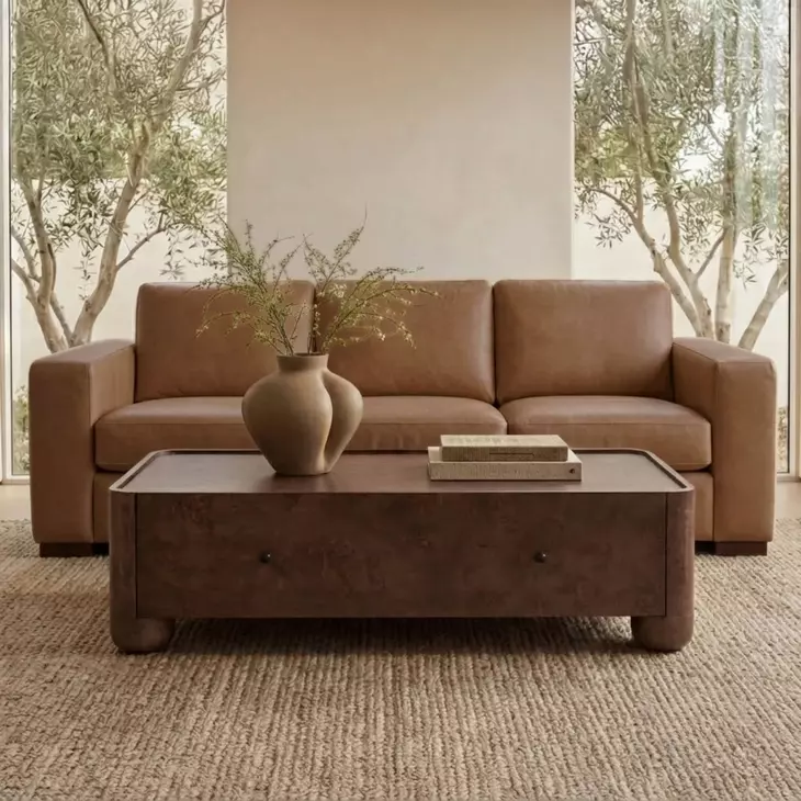 Inglewood Vintage Brown Derby Leather 92" Sofa