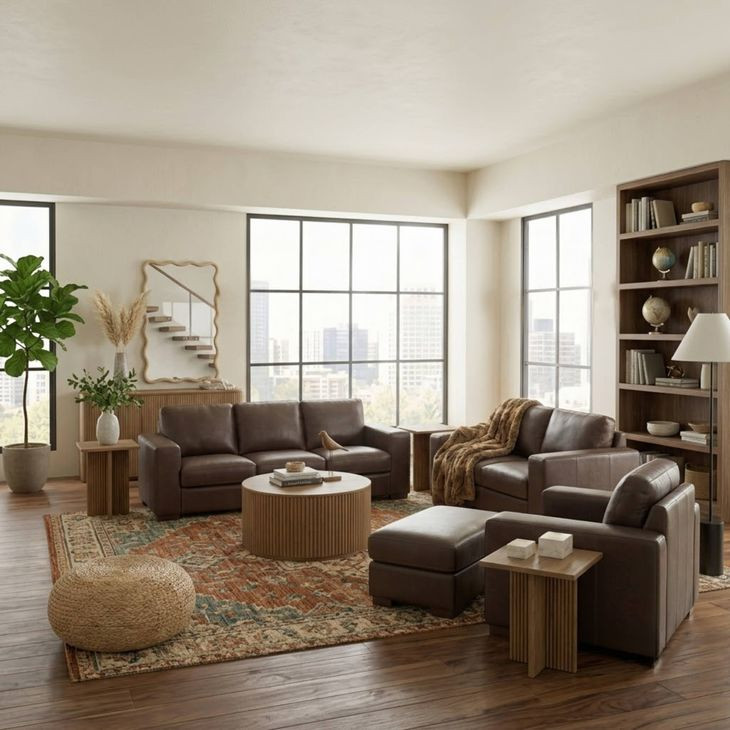 Inglewood Vintage Brown Cigar Leather Living Room Set