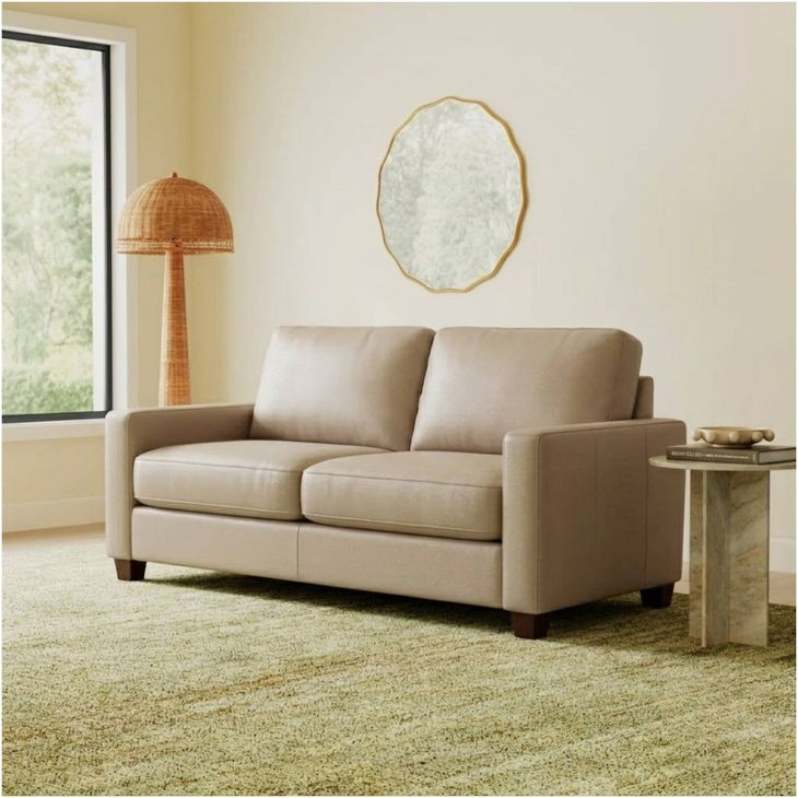 Millbrook Taupe Plain Leather 60" Loveseat