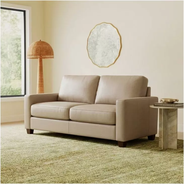 Millbrook Taupe Plain Leather 60" Loveseat