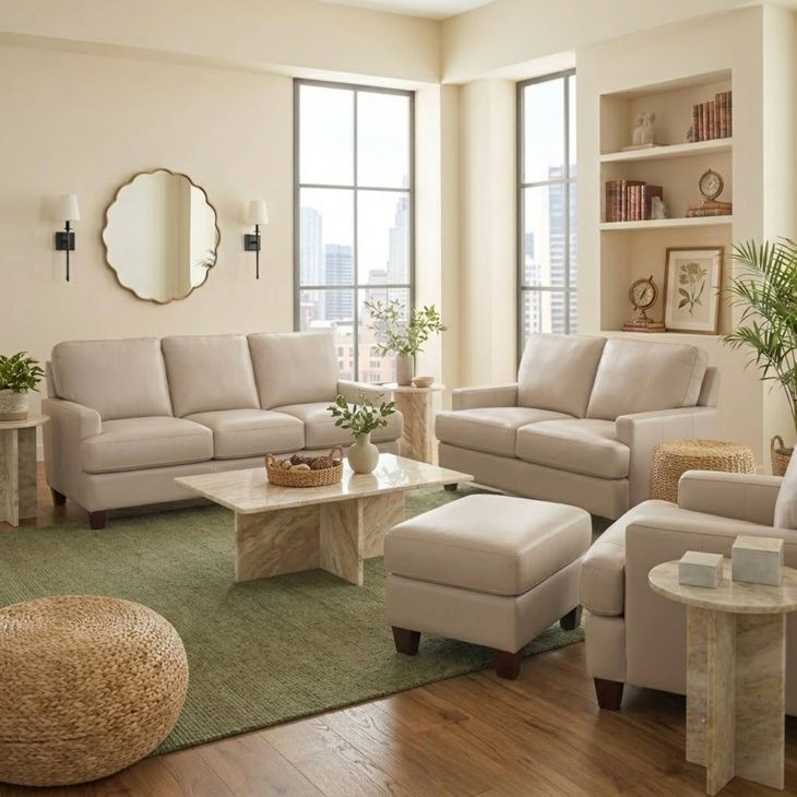 Millbrook Taupe Plain Leather Living Room Set