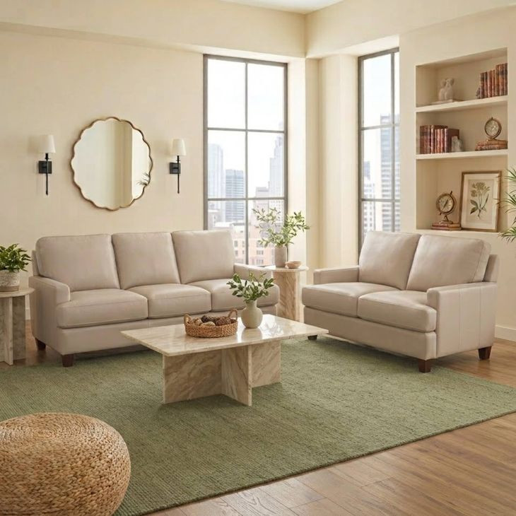 Millbrook Taupe Plain Leather 60" Loveseat
