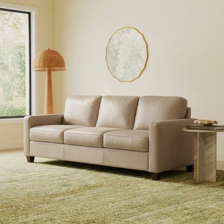 Millbrook Taupe Plain Leather 84" Sofa
