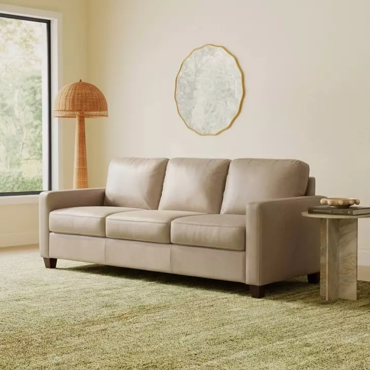 Millbrook Taupe Plain Leather 84" Sofa