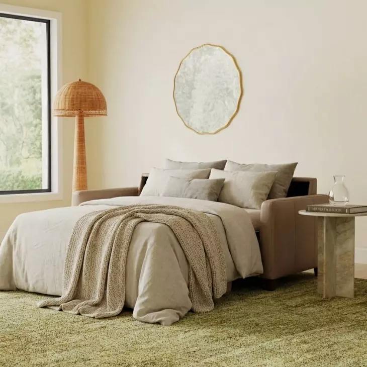 Millbrook Taupe Plain Leather 85" Queen Sleeper Sofa