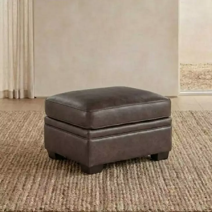 Dawson Brown Chestnut Leather Upholstered Rectangular Ottoman