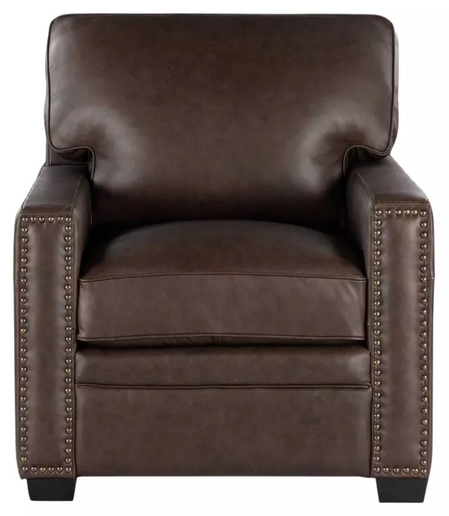 Dawson Brown Chestnut Leather Upholstered Accent Chair with Nailhead Trim