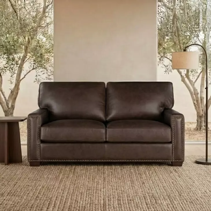 Dawson Brown Chestnut 62" Loveseat with Nailhead Trim