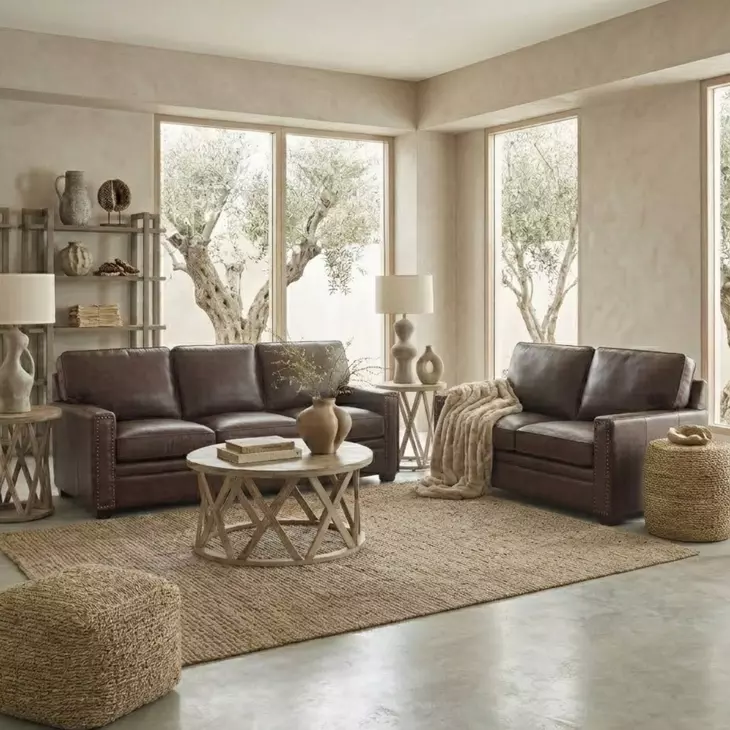 Dawson Brown Chestnut 62" Loveseat with Nailhead Trim
