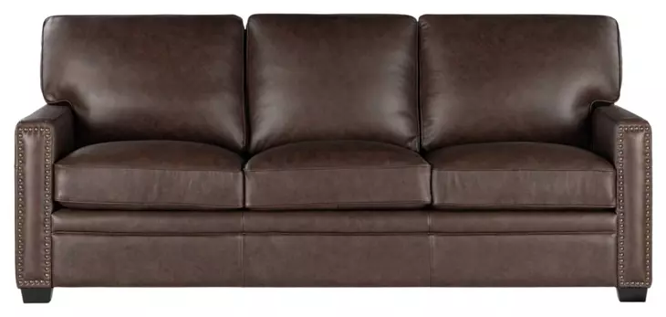 Dawson Brown Chestnut Leather 88" Sofa with Nailhead Trim