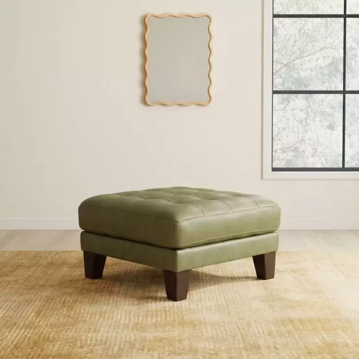 Vincent Green Clover Leather Upholstered Rectangular Ottoman