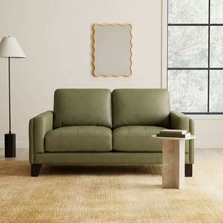Vincent Green Clover Leather 61" Loveseat