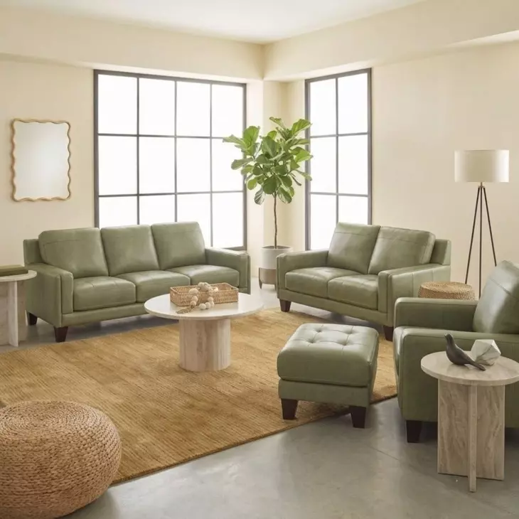 Vaughn Green Clover Leather Living Room Set