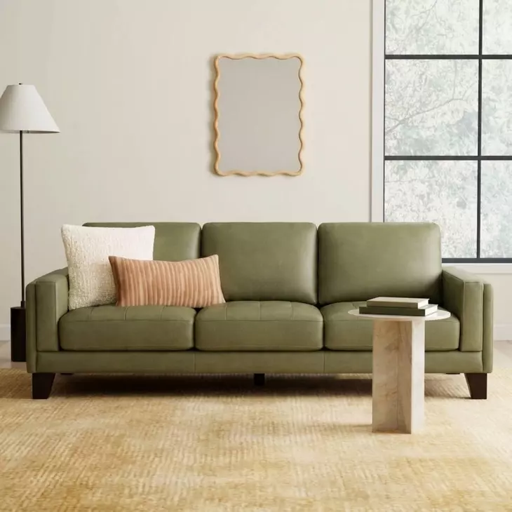 Vaughn Green Clover Leather Living Room Set