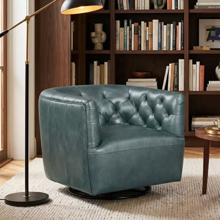 Mira Forest Green Leather Upholstered Swivel Accent Chair