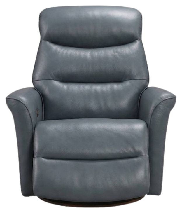 Hollister Blue Leather Swivel Glider Power Recliner with Power Headrest and USB Charging
