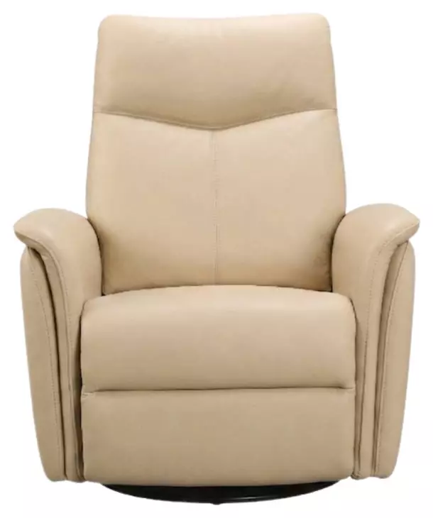 Ismere Taupe Leather Swivel Glider Power Recliner with Power Headrest and USB Charging