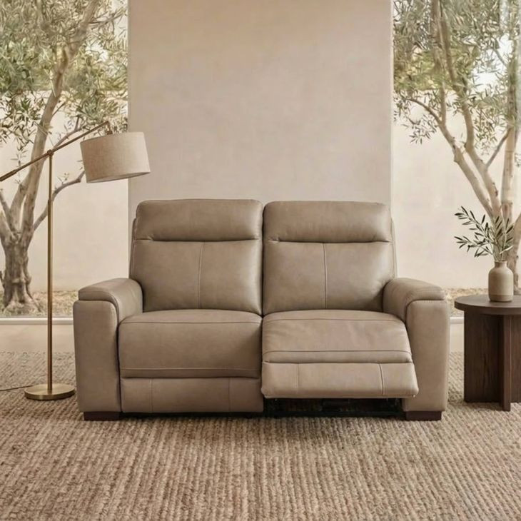 Bryant Tuscan Tan Leather 76" Lay Flat Power Reclining Console Loveseat with Power Headrest and USB Charging
