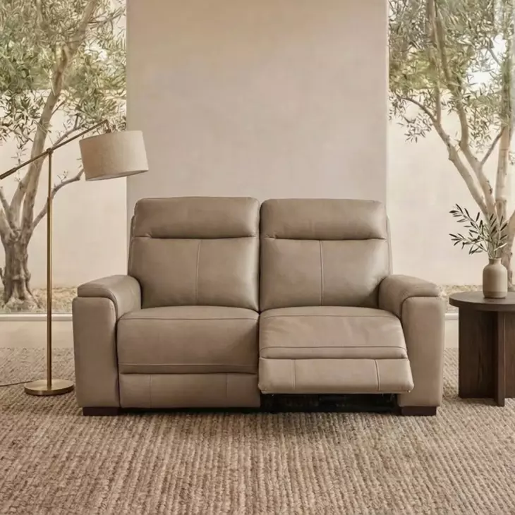 Bryluxe Tuscan Tan Leather 76" Lay Flat Power Reclining Console Loveseat with Power Headrest and USB Charging