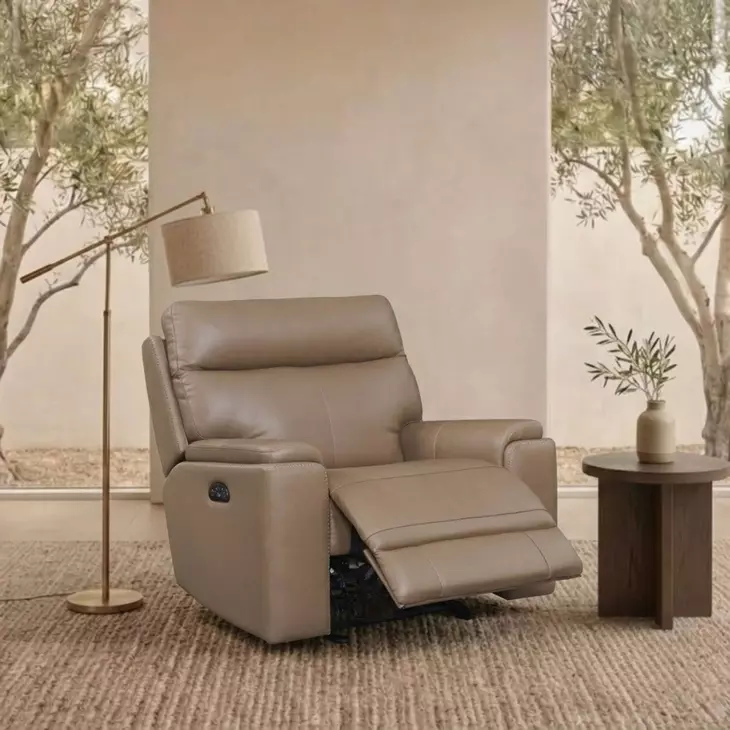Bryluxe Tuscan Tan Leather Glider Power Recliner with Power Headrest and USB Charging