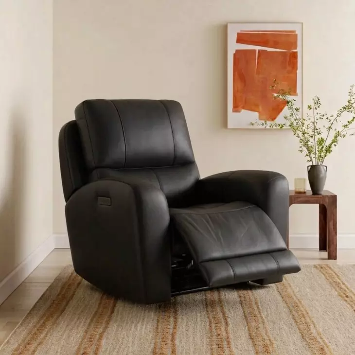 Bella Verona Black Leather Glider Power Recliner with USB Charging