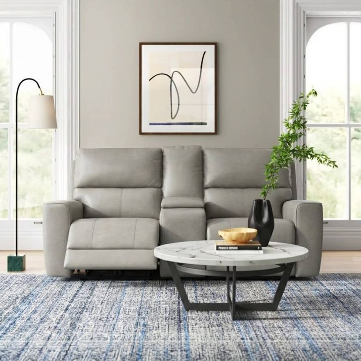 Laredo Cement Leather 77" Zero Gravity Power Reclining Console Loveseat with Power Headrest and USB Charging