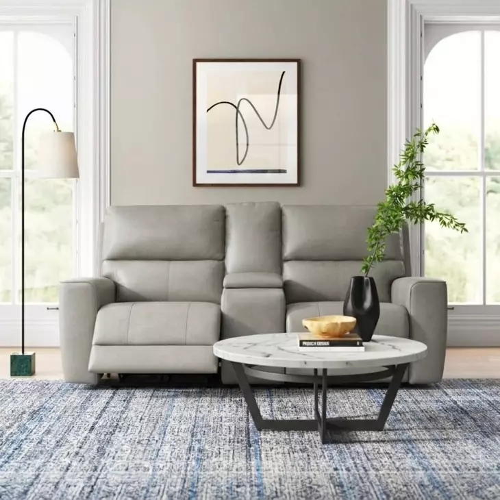 Laredo Cement Leather 77" Zero Gravity Power Reclining Console Loveseat with Power Headrest and USB Charging