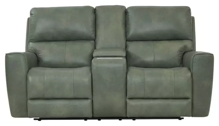 Laredo Sage Moss Leather 77" Zero Gravity Power Reclining Console Loveseat with Power Headrest and USB Charging