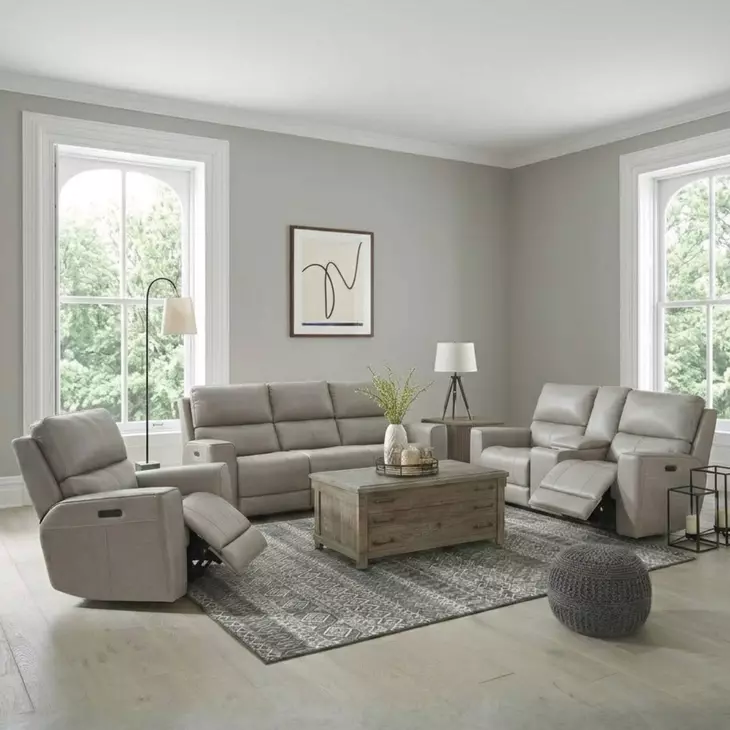 Laredo Cement Leather Zero Gravity Power Reclining Living Room Set with Power Headrest and USB Charging