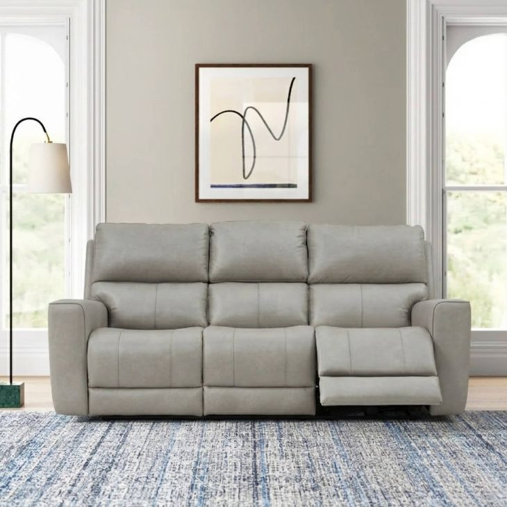 Laredo Cement Leather 87" Zero Gravity Power Reclining Sofa with Fold Down Center Console and USB Charging