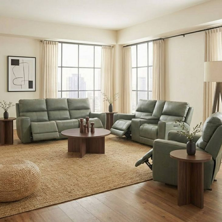 Laredo Sage Moss Leather Glider Power Recliner with Power Headrest