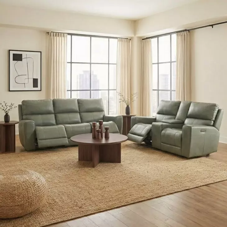 Laredo Sage Moss Leather 77" Zero Gravity Power Reclining Console Loveseat with Power Headrest and USB Charging