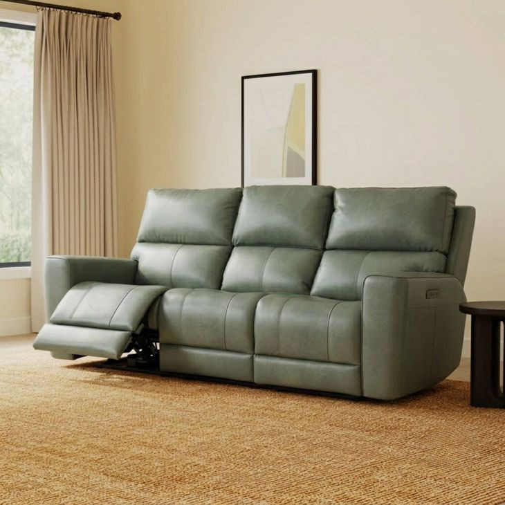 Laredo Sage Moss Leather 87" Zero Gravity Power Reclining Sofa with Fold Down Center Console and USB Charging