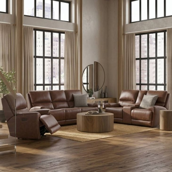 Highland Brown Coffee Zero Gravity Power Reclining Living Room Set with Power Headrest and USB Charging
