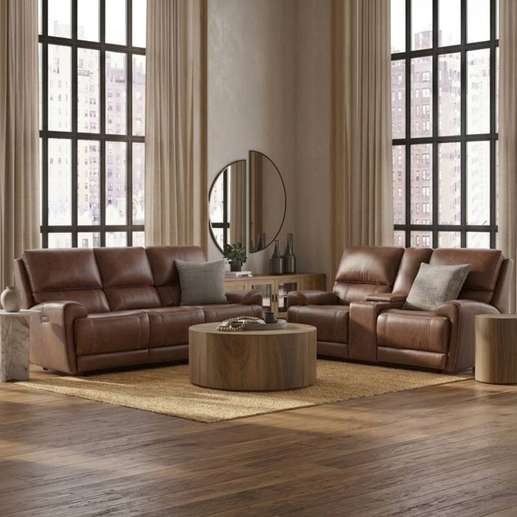 Highland Brown Coffee Leather 90" Zero Gravity Power Reclining Sofa with Power Headrest and USB Charging