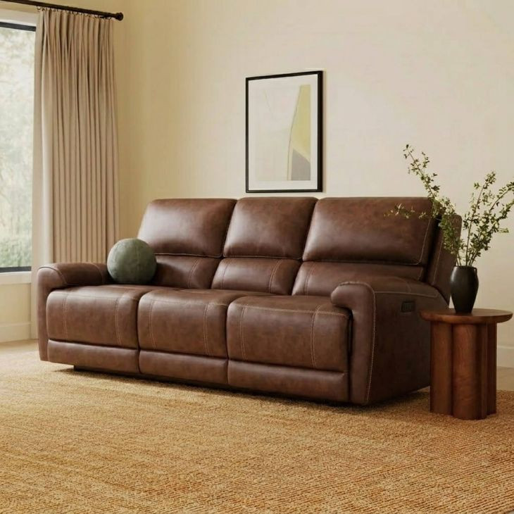 Highland Brown Coffee Leather 90" Zero Gravity Power Reclining Sofa with Power Headrest and USB Charging