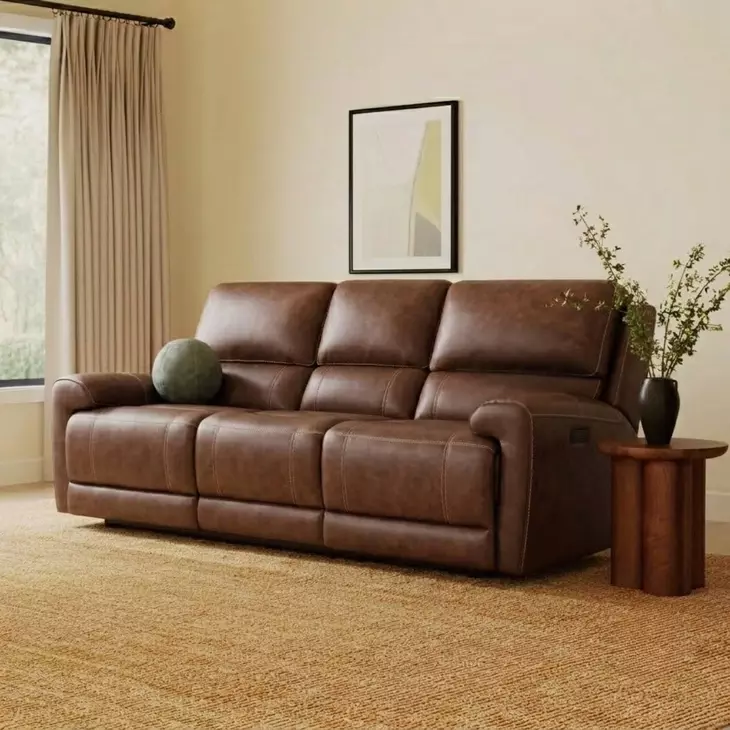 Highland Brown Coffee Leather 90" Zero Gravity Power Reclining Sofa with Power Headrest and USB Charging