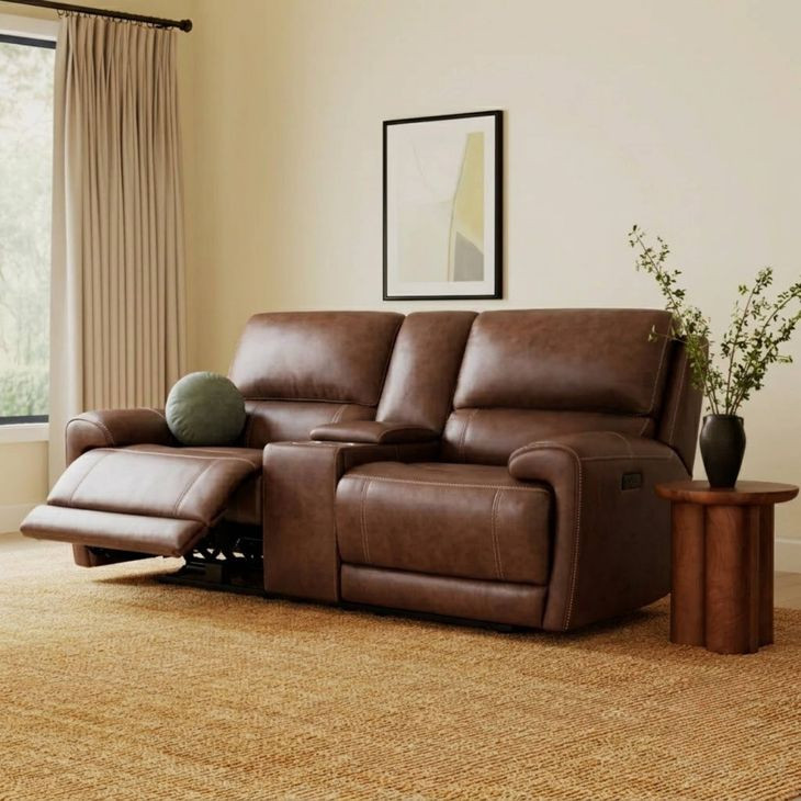 Highland Brown Coffee Leather 79" Zero Gravity Power Reclining Console Loveseat with Power Headrest and USB Charging