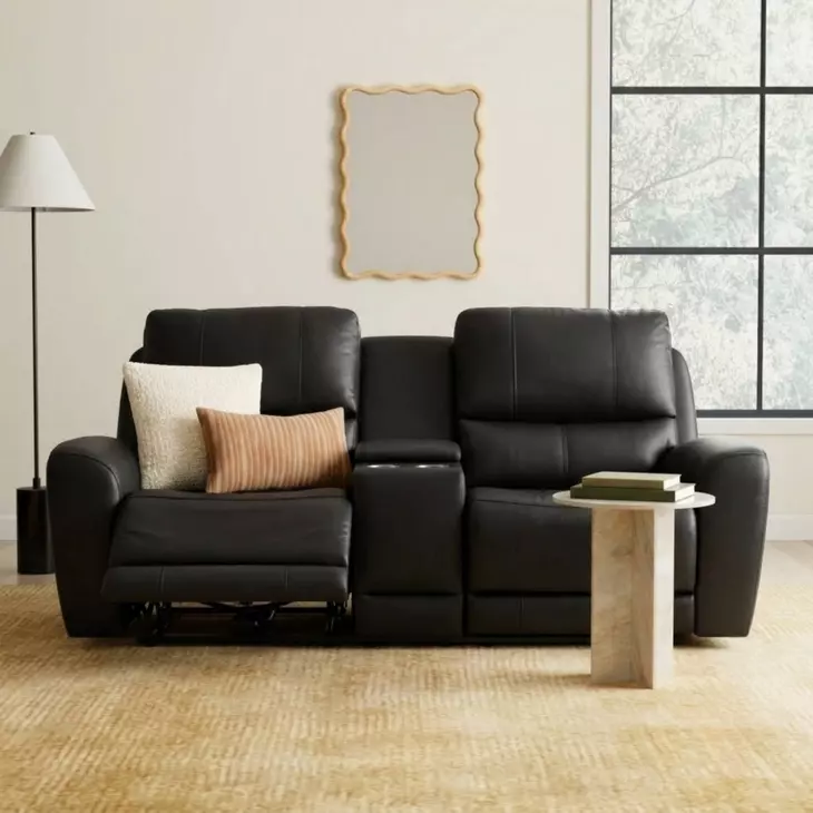 Bella Verona Black Leather 76" Zero Gravity Power Reclining Loveseat with Console and USB Charging